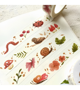 Washi tape fine a tema foresta. Dim. 10 metri per 1.5 cm