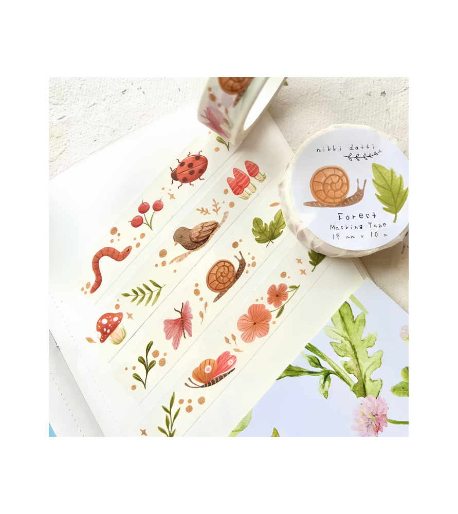 Washi tape fine a tema foresta. Dim. 10 metri per 1.5 cm