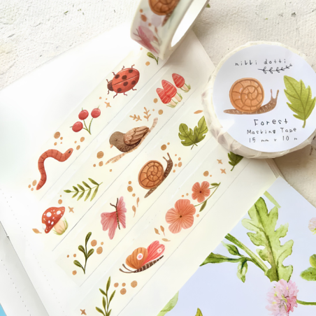 Washi tape fine a tema foresta. Dim. 10 metri per 1.5 cm