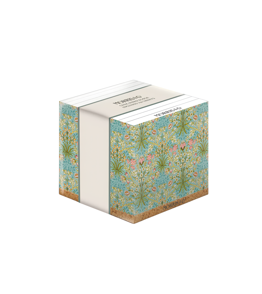 William Morris- Cubo memo  700 foglio, con base in sughero                                     William Morris. 9x9x10cm
