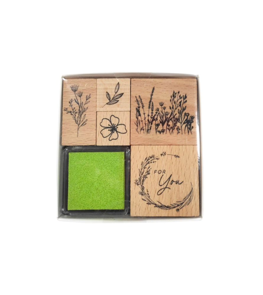Set Timbri Floreali in Legno con Inchiostro – Natura su Carta