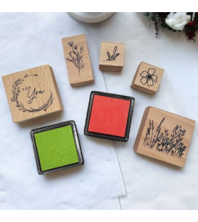 Set Timbri Floreali in Legno con Inchiostro – Natura su Carta