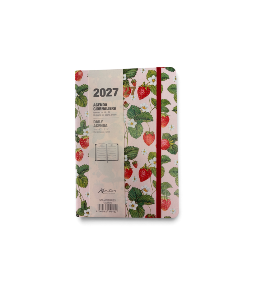 Agenda Giornaliera Kartos 2027 – Strawberries(12x17cm). Copertina flexi