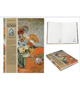 Taccuino ,quaderno cartonato 15x21 cm a righe. Van Gogh fiori in un vaso