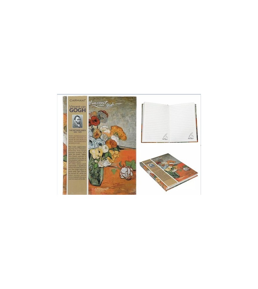 Taccuino ,quaderno cartonato 15x21 cm a righe. Van Gogh fiori in un vaso