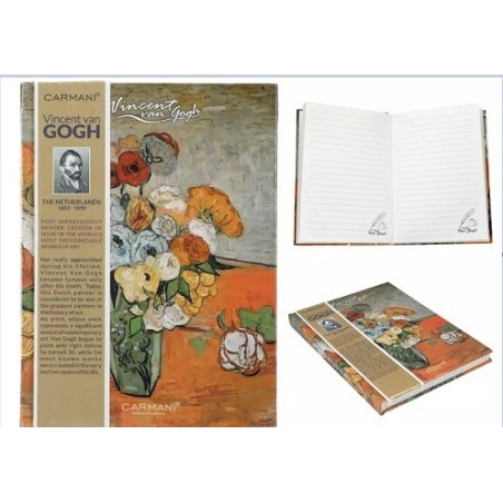 Taccuino ,quaderno cartonato 15x21 cm a righe. Van Gogh fiori in un vaso