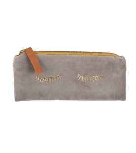 Astuccio, pochette con cerniera  in velluto, sleepy eye.  Cm 20x8.5. Arte&Bene
