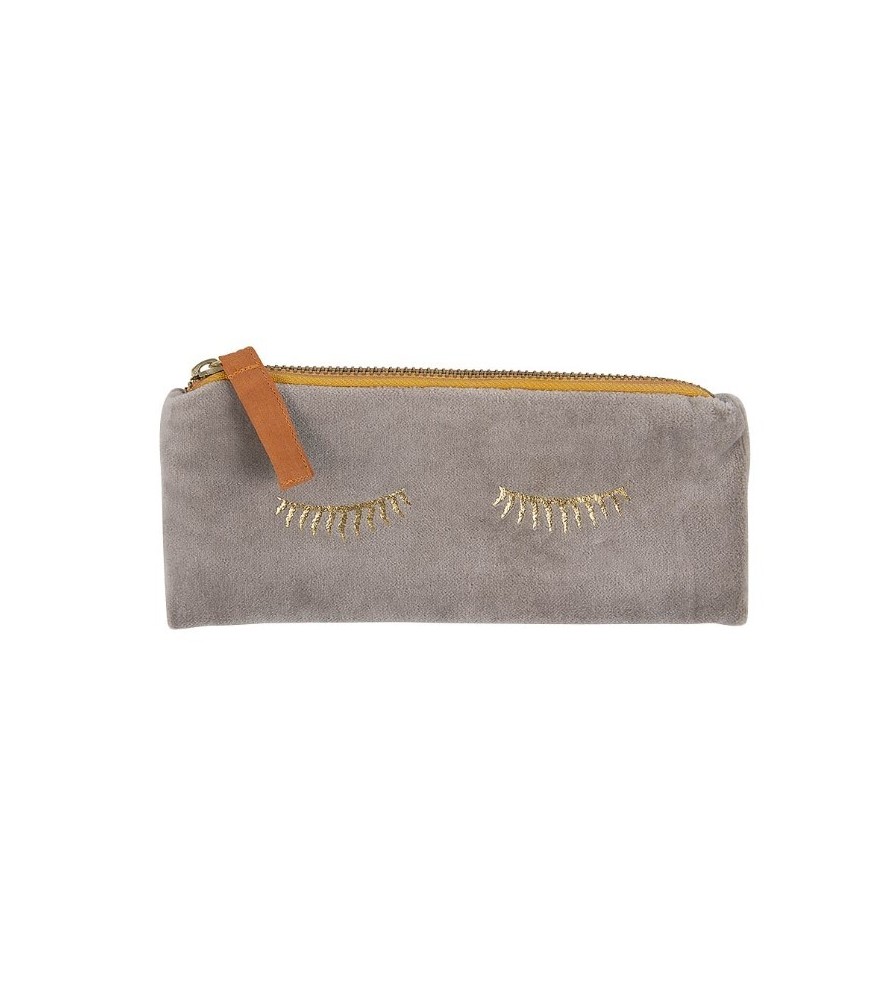 Astuccio, pochette con cerniera  in velluto, sleepy eye.  Cm 20x8.5. Arte&Bene