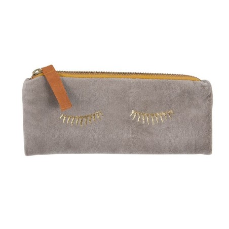 Astuccio, pochette con cerniera  in velluto, sleepy eye.  Cm 20x8.5. Arte&Bene
