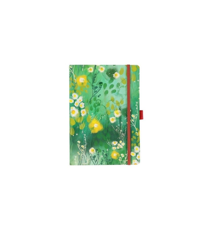 Taccuino con elastico e portapenna. 15x21 cm.Puntinato. Linea Prato di fiori. Arte&bene.