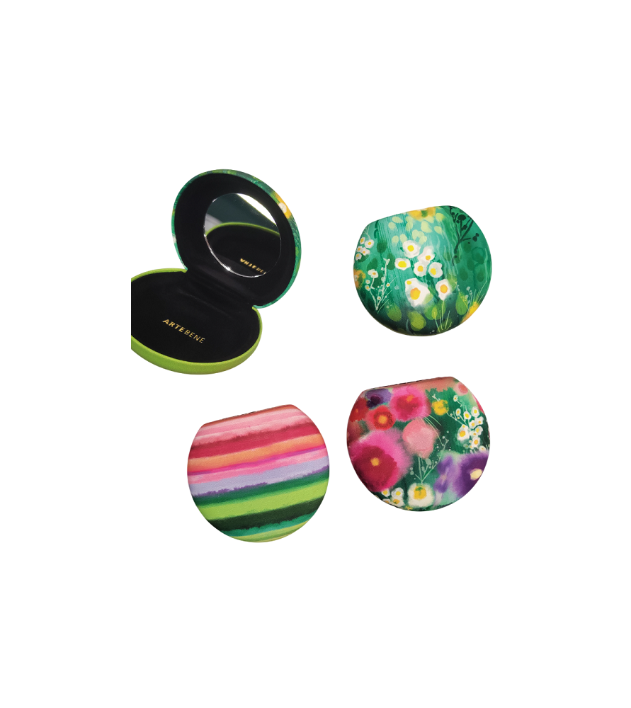 Mini astuccio bombato con specchio interno 8x7 cm. Arte&bene. 3 soggetti a scelta