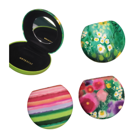 Mini astuccio bombato con specchio interno 8x7 cm. Arte&bene. 3 soggetti a scelta