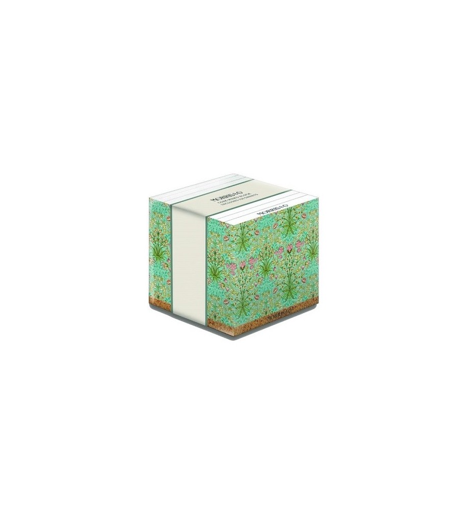 Cubo memo prendiappunti 700 foglio, con base in sughero  William Morris. 9x9x10cm