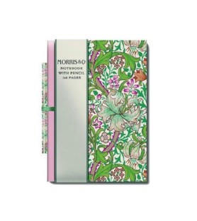 Mini quaderno con matita William Morris con motivo floreale. 9 x 1,5 x 14 cm