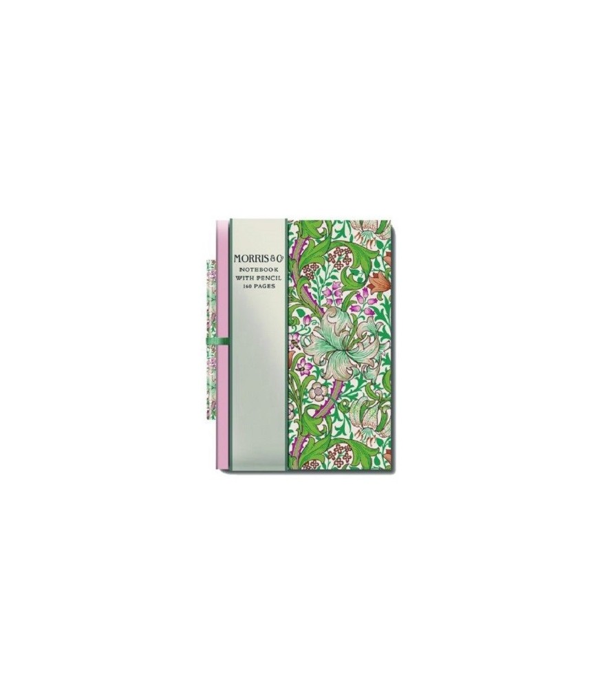 Mini quaderno con matita William Morris con motivo floreale. 9 x 1,5 x 14 cm