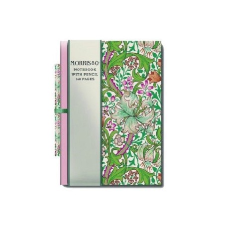 Mini quaderno con matita William Morris con motivo floreale. 9 x 1,5 x 14 cm