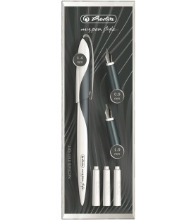 Set calligrafico Herlitz Nicewrite con stilografica calligrafica con 3 pennini in diverse larghezze fusto Nero