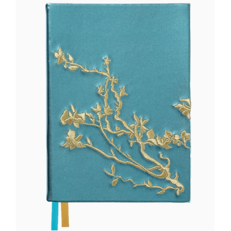 Quaderno ricamato - Fiore di mandorla. 13,5 x 18,5 x 1,5 cm