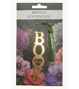 Segnalibri in metallo .  "Book Lover" con nappa verde bosco.  ARTE&BENE