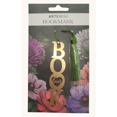 Segnalibri in metallo .  "Book Lover" con nappa verde bosco.  ARTE&BENE