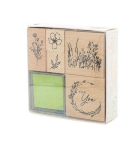 Set Timbri Floreali in Legno con Inchiostro – Natura su Carta