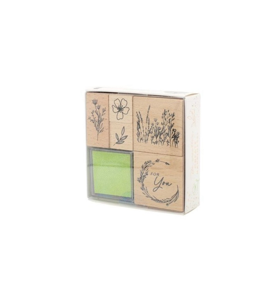 Set Timbri Floreali in Legno con Inchiostro – Natura su Carta
