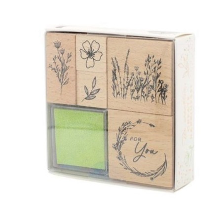 Set Timbri Floreali in Legno con Inchiostro – Natura su Carta