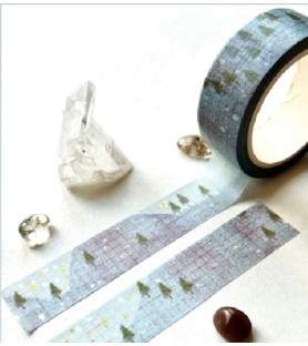 Nastro washi « Winter hills » con dettagli in foglia oro.  Dim. 10 metri per 1.5 cm