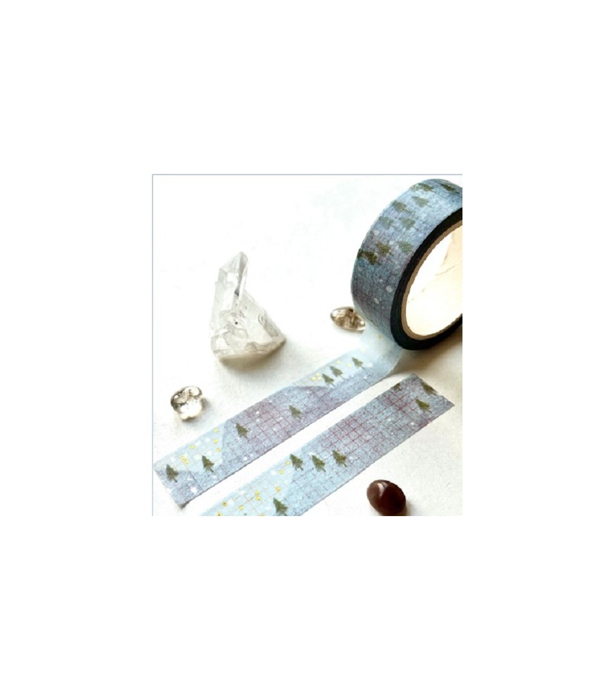 Nastro washi « Winter hills » con dettagli in foglia oro.  Dim. 10 metri per 1.5 cm