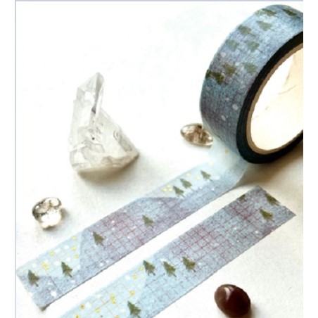 Nastro washi « Winter hills » con dettagli in foglia oro.  Dim. 10 metri per 1.5 cm