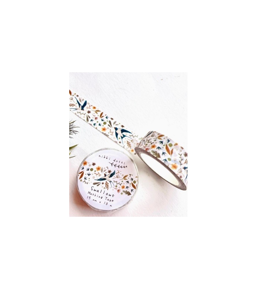 Nastro washi con rondini.  Dim. 10 metri per 1.5 cm