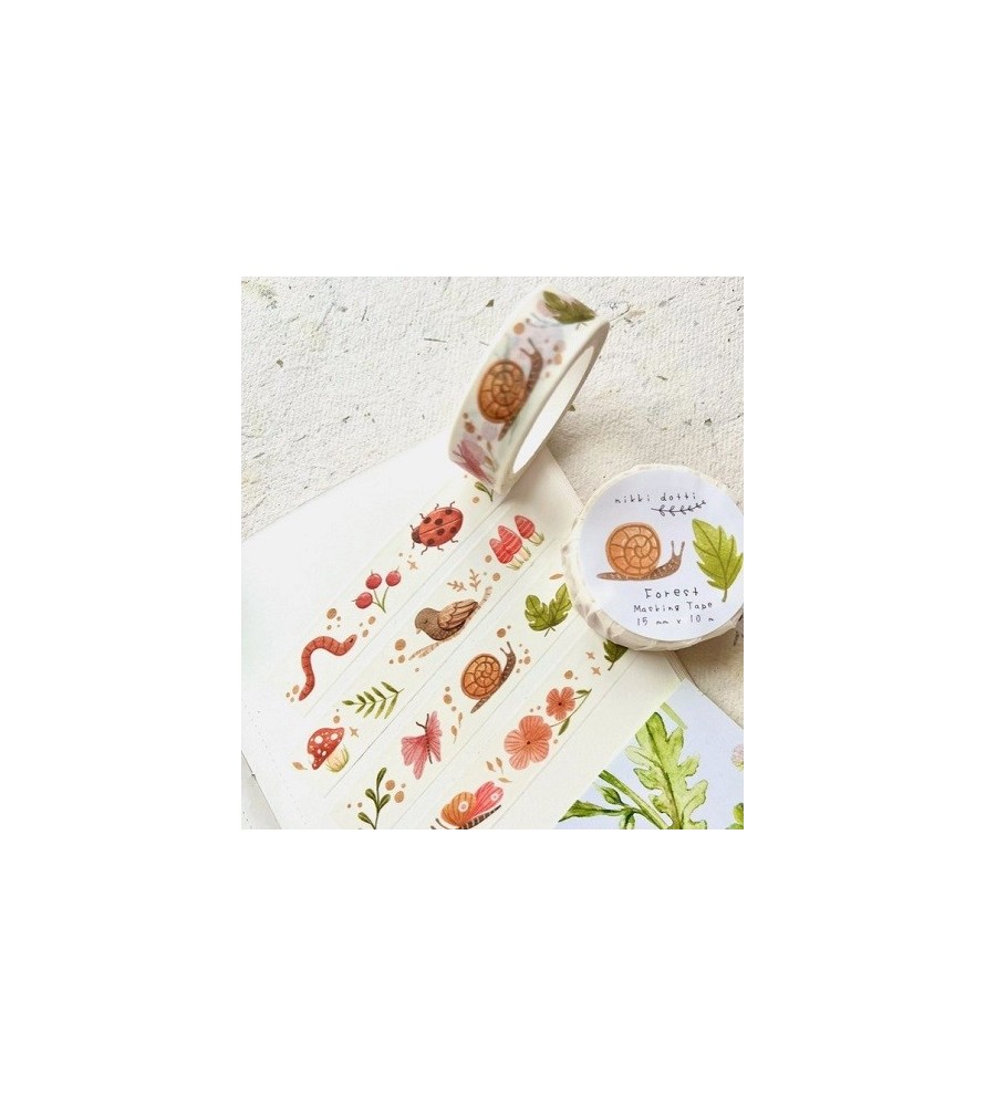 Washi tape fine a tema foresta. Dim. 10 metri per 1.5 cm