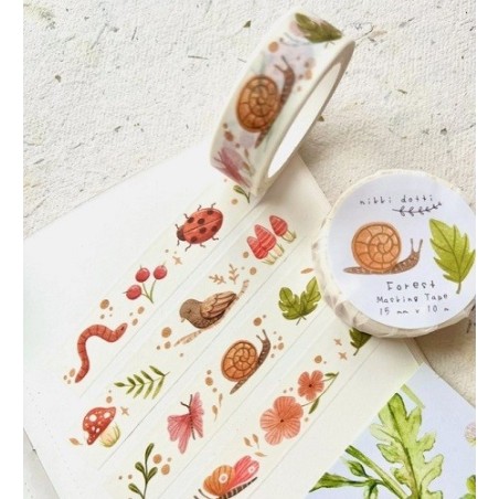 Washi tape fine a tema foresta. Dim. 10 metri per 1.5 cm