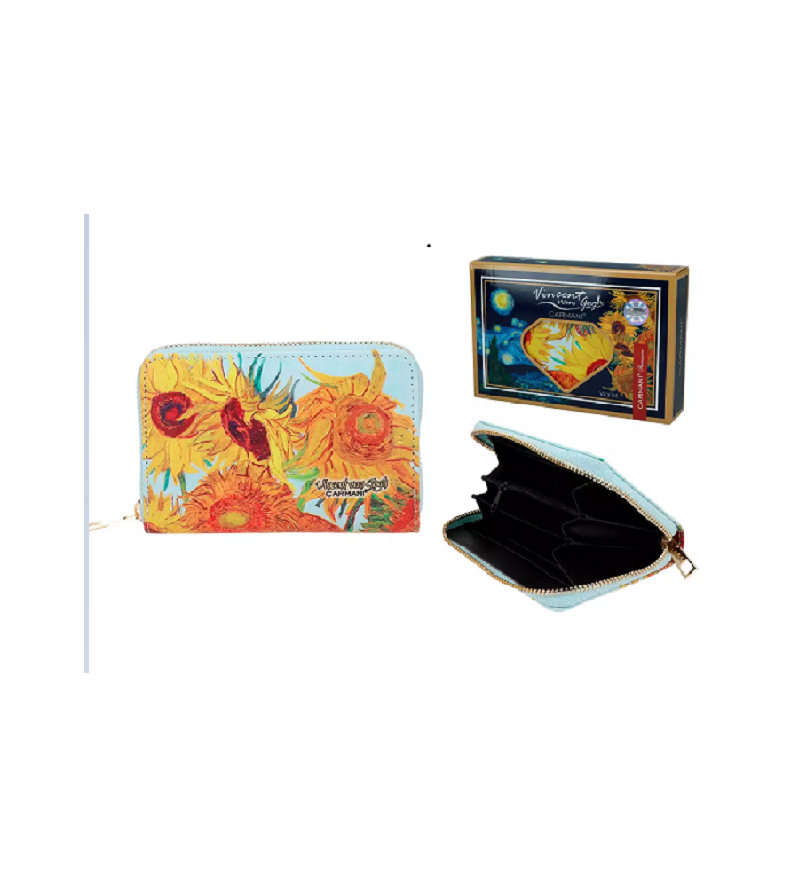 Portafoglio con cerniera - V. van gogh, Girasoli . Cm 19,5x10