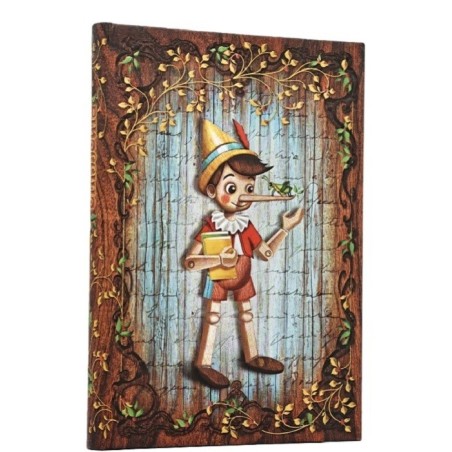 Paperblanks. Taccuino copertina rigida con elastico, interno neutro. cm 12x17. Pinocchio