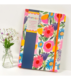 Taccuino con elastico  A5 Righe Paper Salad. Fiore fluo