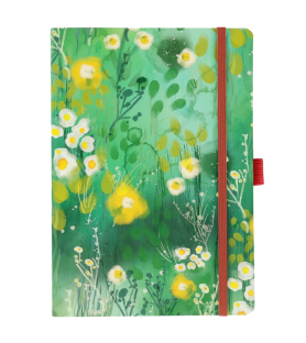 Taccuino con elastico e portapenna. 15x21 cm.Puntinato. Linea Prato di fiori. Arte&bene.