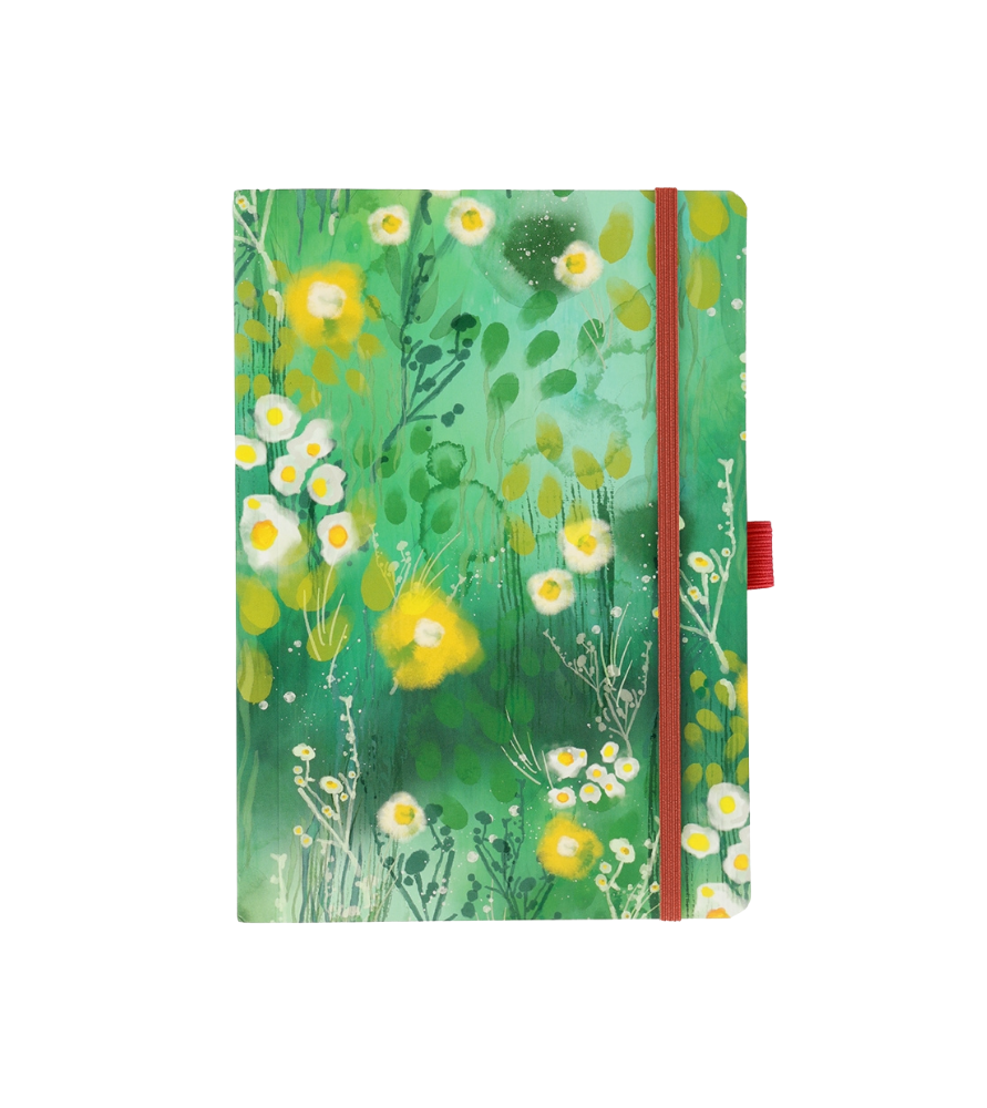 Taccuino con elastico e portapenna. 15x21 cm.Puntinato. Linea Prato di fiori. Arte&bene.