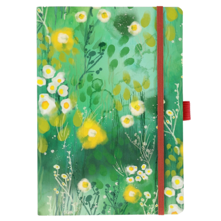Taccuino con elastico e portapenna. 15x21 cm.Puntinato. Linea Prato di fiori. Arte&bene.