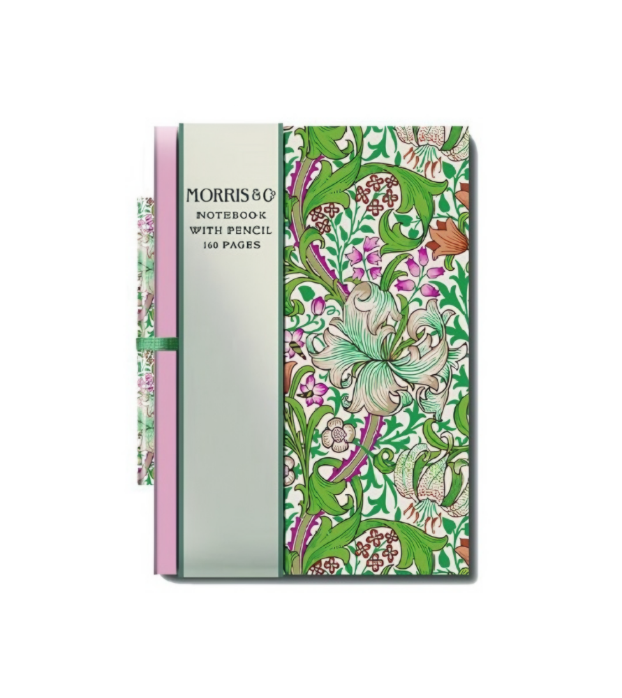 William Morris-Mini quaderno con matita con motivo floreale. 9 x 1,5 x 14 cm