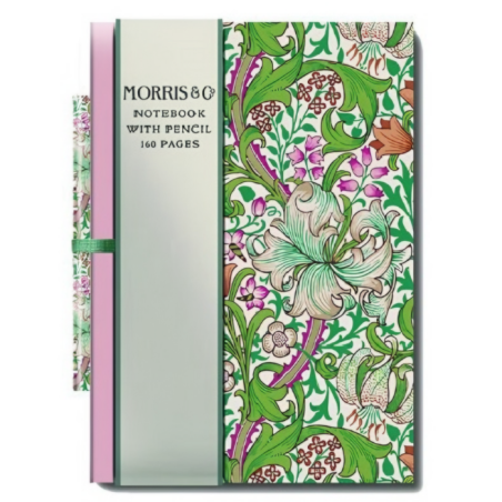William Morris-Mini quaderno con matita con motivo floreale. 9 x 1,5 x 14 cm