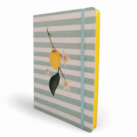 Taccuino soft Dolce Vita Limoni e righe Bordi Gialli - 256 Pagine a Righe