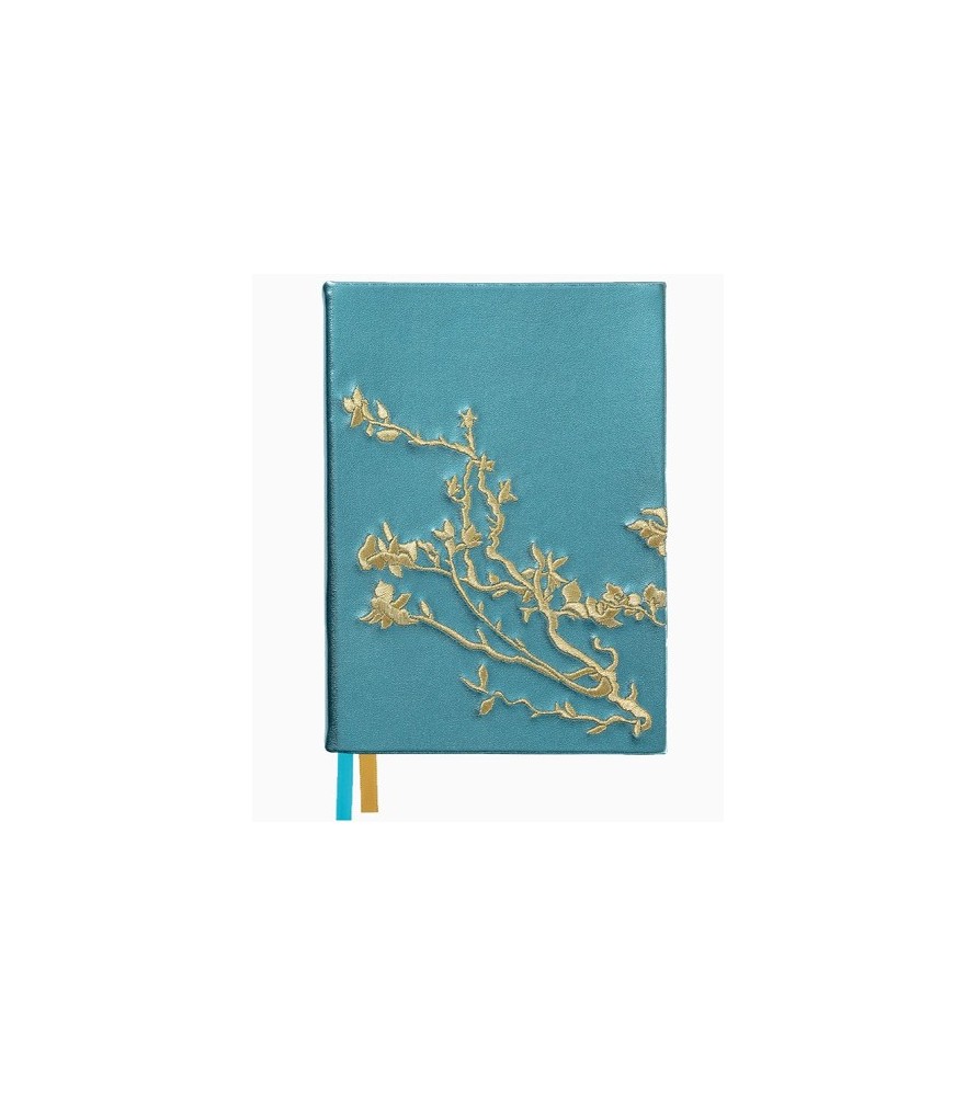 Quaderno ricamato - Fiore di mandorla. 13,5 x 18,5 x 1,5 cm