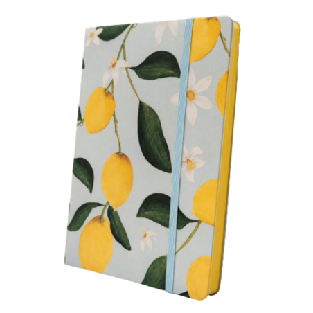 Taccuino soft Dolce Vita Limoni e foglie Bordi Gialli - 256 Pagine a Righe