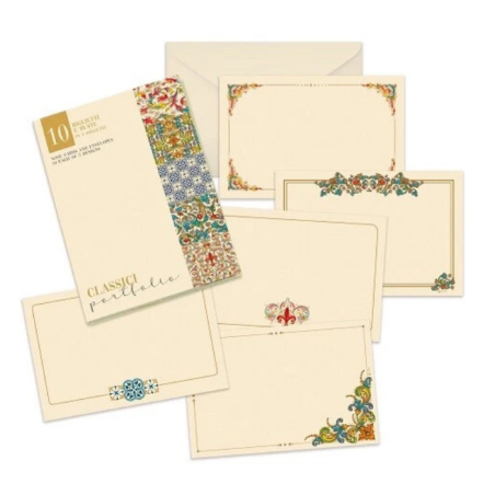 Blocchetto elegante  da 10 buste+biglietto in 5 soggetti. 17,5x12 cm.Classici